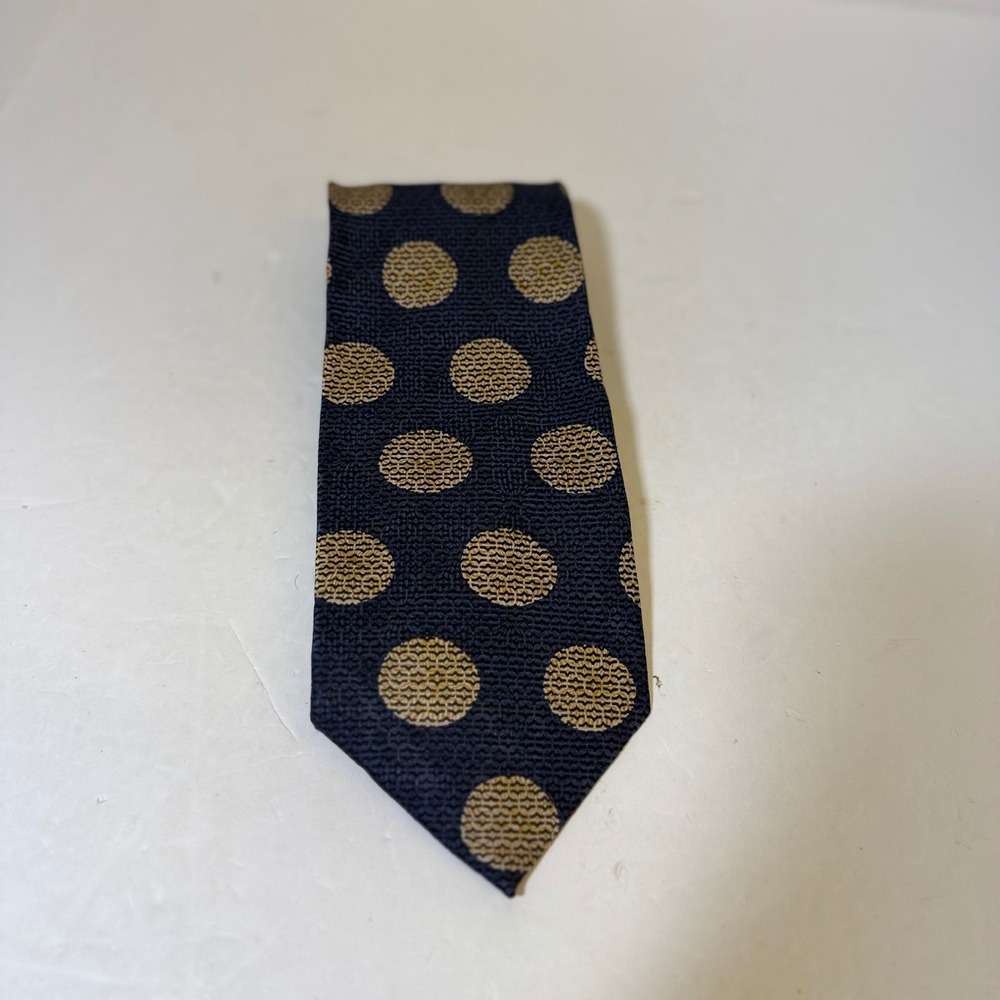 Bruno Piattelli Mens Silk Tie Navy Gold Polka Dot Made in Italy Hand Finished